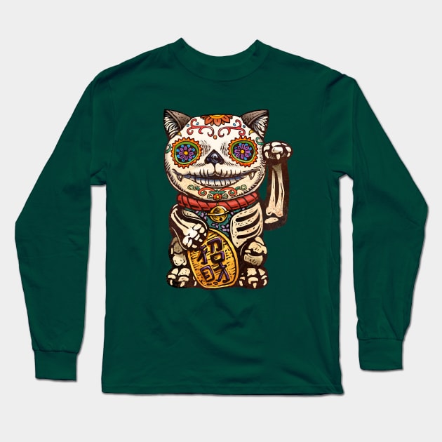 Day of the Dead Maneki-Neko Lucky Shirt Long Sleeve T-Shirt by ChetArt